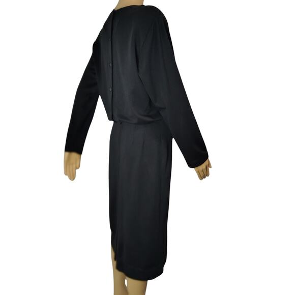 1960s Mod MCM Black Long Sleeve Highneck Pencil Skirt Dress Back Buttons Size S - Picture 10 of 11